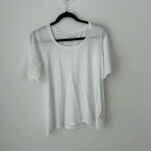 Talbots white top with lace sleeves cotton modal